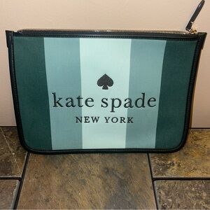 Kate Spade Teal and Dark Green Striped Clutch